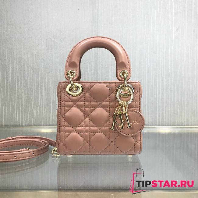 Dior Micro lady bag rose des vents cannage lambskin size 12cm - 1