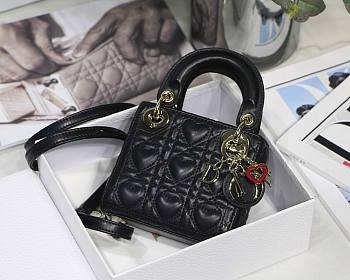 Dior micro Dioramour lady bag black cannage lambskin with heart motif size 12cm