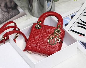 Dior micro Dioramour lady bag red cannage lambskin with heart motif size 12cm