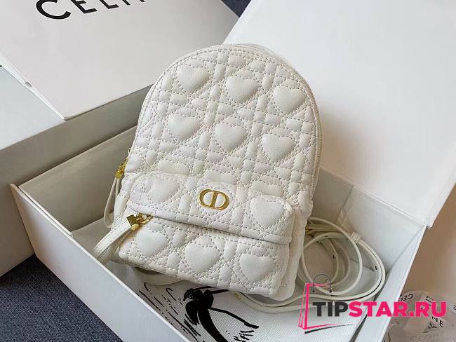 Dior mini Dioramour backpack white cannage lambskin with heart motif size 16cm - 1