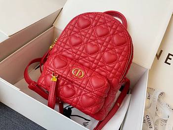 Dior mini Dioramour backpack red cannage lambskin with heart motif size 16cm