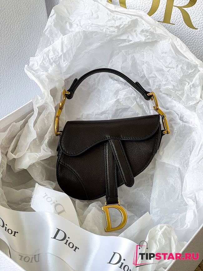 Dior micro Saddle bag black goatskin size 12cm - 1