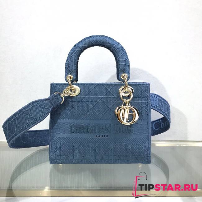 Dior medium Lady D-Lite bag blue cannage embroidery - 1