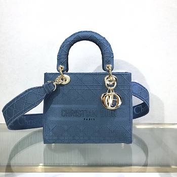 Dior medium Lady D-Lite bag blue cannage embroidery