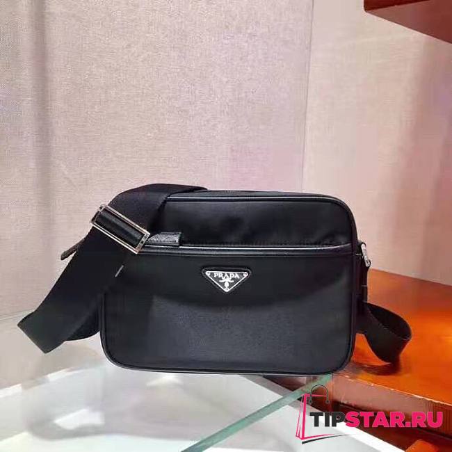 Prada black Nylon and saffiano leather bag with strap size 23cm - 1