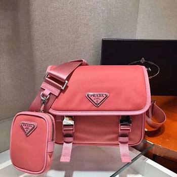 Prada pink Nylon and saffiano leather bag with strap 2VD034 size 22cm