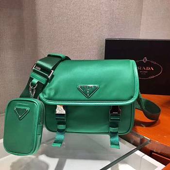 Prada green Nylon and saffiano leather bag with strap 2VD034 size 22cm