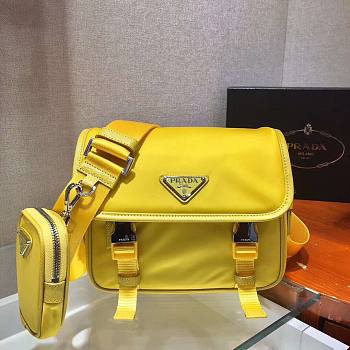 Prada yellow Nylon and saffiano leather bag with strap 2VD034 size 22cm