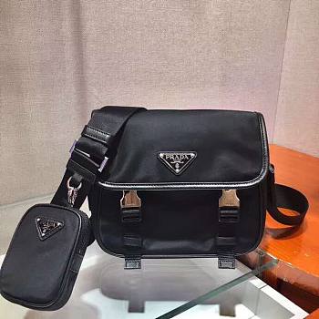 Prada black Nylon and saffiano leather bag with strap 2VD034 size 22cm