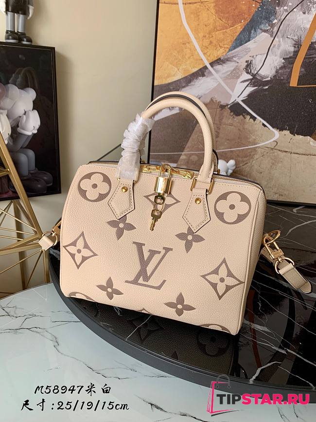 LV Speedy bandoulière bicolour monogram empreinte beige leather 25 (exclusive online prelaunch) 25cm - 1