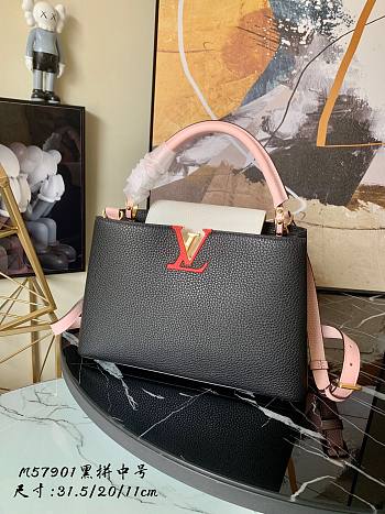 LV Capucines PM taurillon leather in black (pink strap) M57901 31.5cm