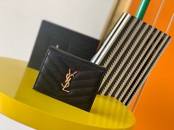 YSL Monogram card case in grain de poudre embossed leather in black 530841 11cm