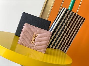 YSL Monogram card case in grain de poudre embossed leather in pink 530841 11cm
