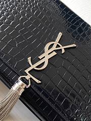 YSL Kate medium with tassel in crocodile-embossed shiny leather in black with silver tag 354119 24cm - 3