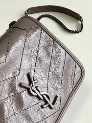 YSL Niki quilted crinkle leather crossbody bag in light grey 583103 19cm - 6