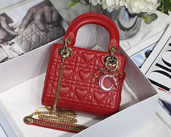Dior mini Dioramour lady bag red cannage lambskin with heart motif size 17cm