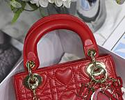 Dior mini Dioramour lady bag red cannage lambskin with heart motif size 17cm - 5