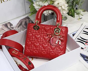 Dioramour my ABCDior lady bag red cannage lambskin with heart motif 20cm