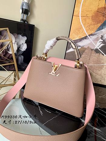 LV Capucines BB taurillon leather in beige with pink lid M99336 27cm