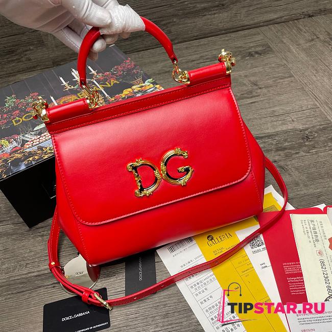 D&G Sicily bag calfskin leather in red with DG logo size 25cm - 1