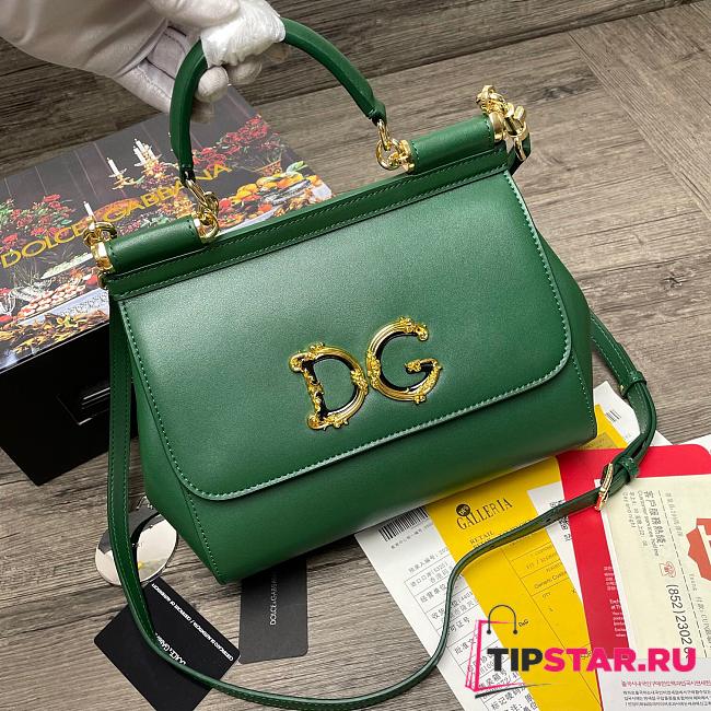 D&G Sicily bag calfskin leather in green with DG logo size 25cm - 1