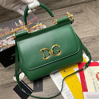D&G Sicily bag calfskin leather in green with DG logo size 25cm