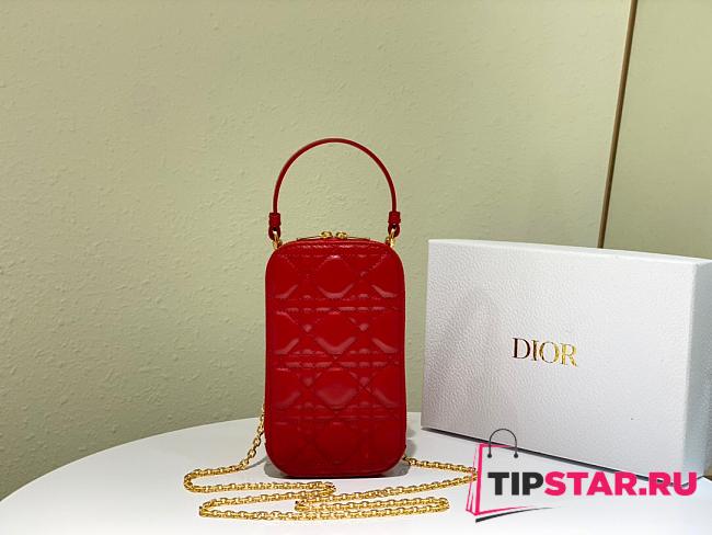 Dior Lady phone holder red patent cannage calfskin 18cm - 1