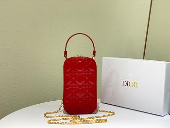 Dior Lady phone holder red patent cannage calfskin 18cm