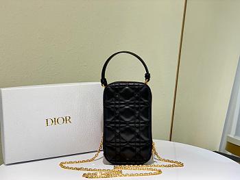 Dior Lady phone holder black patent cannage calfskin 18cm