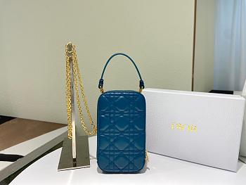Dior Lady phone holder steel blue patent cannage calfskin 18cm