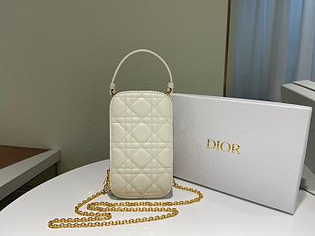 Dior Lady phone holder white patent cannage calfskin 18cm