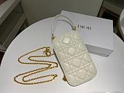 Dior Lady phone holder white patent cannage calfskin 18cm - 4