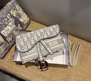 Dior Saddle slim pouch gray oblique embroidery 21cm