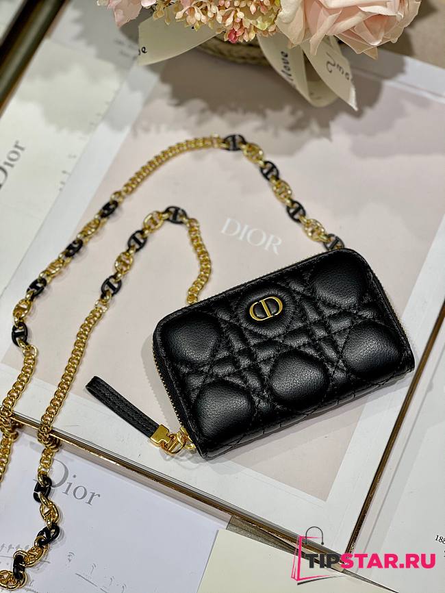 Dior Caro detachable card holder black supple cannage calfskin 12cm - 1