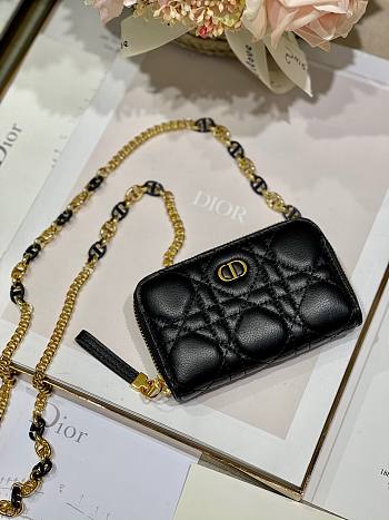 Dior Caro detachable card holder black supple cannage calfskin 12cm