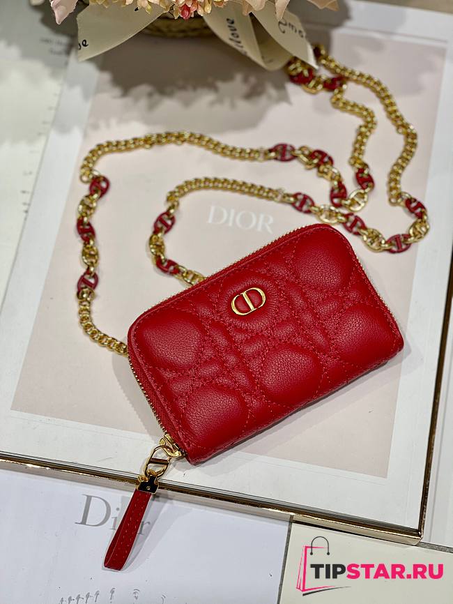 Dior Caro detachable card holder red supple cannage calfskin 12cm - 1