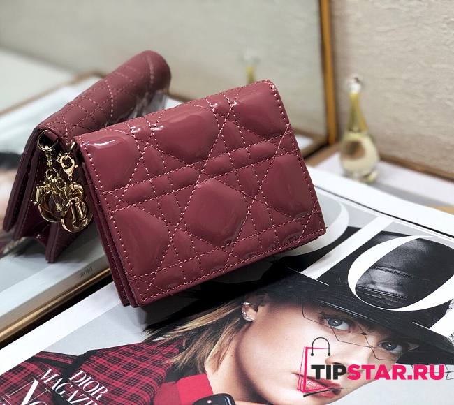 Dior mini Lady wallet plum pink patent cannage calfskin 11cm - 1
