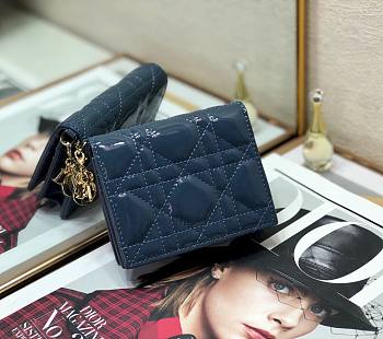 Dior mini Lady wallet indigo blue patent cannage calfskin 11cm