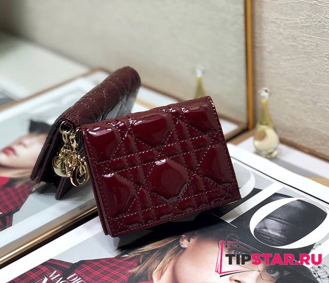 Dior mini Lady wallet wine patent cannage calfskin 11cm - 1