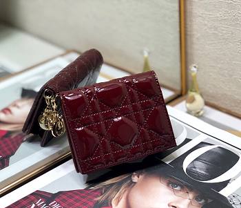 Dior mini Lady wallet wine patent cannage calfskin 11cm