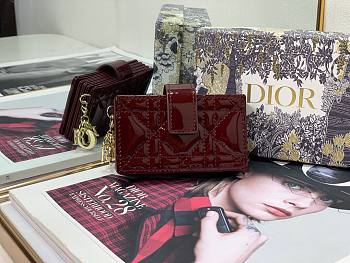 Dior Lady 5-gusset card holder wine patent cannage calfskin 10.5cm