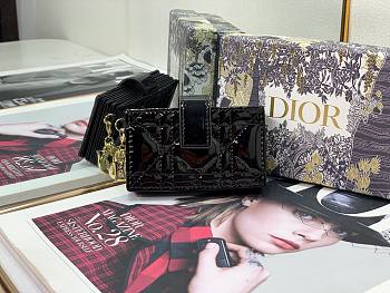Dior Lady 5-gusset card holder black patent cannage calfskin 10.5cm