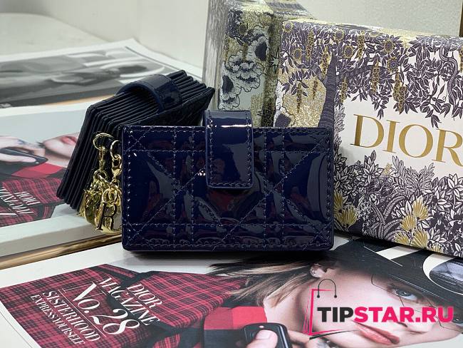 Dior Lady 5-gusset card holder dark blue patent cannage calfskin 10.5cm - 1