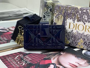 Dior Lady 5-gusset card holder dark blue patent cannage calfskin 10.5cm