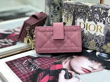 Dior Lady 5-gusset card holder pink patent cannage calfskin 10.5cm