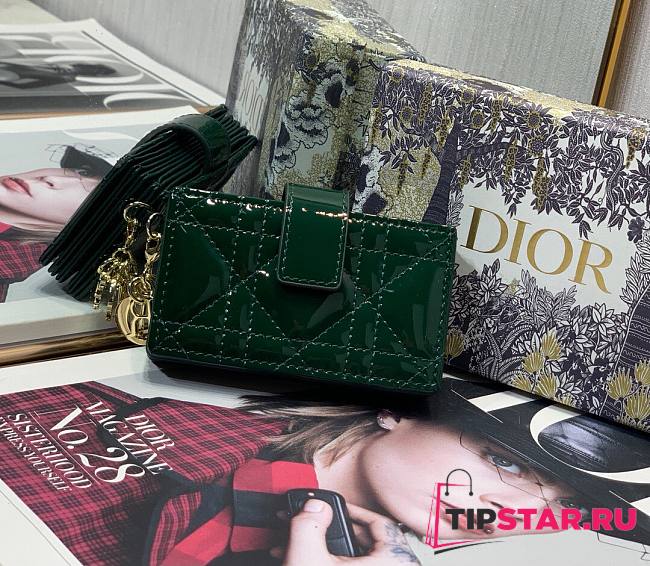 Dior Lady 5-gusset card holder green patent cannage calfskin 10.5cm - 1