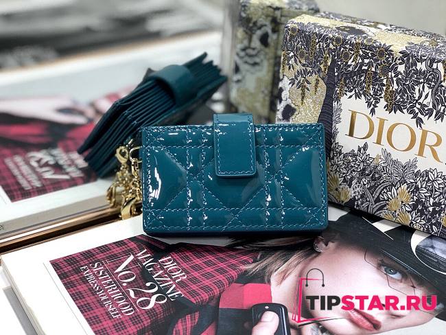 Dior Lady 5-gusset card holder blue patent cannage calfskin 10.5cm - 1