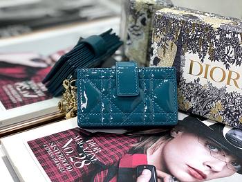 Dior Lady 5-gusset card holder blue patent cannage calfskin 10.5cm