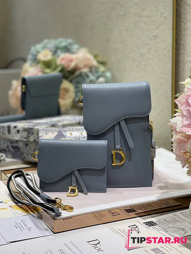 Dior Saddle multifunction pouch in blue-gray 18.5cm - 1