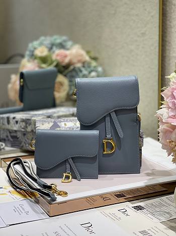 Dior Saddle multifunction pouch in blue-gray 18.5cm